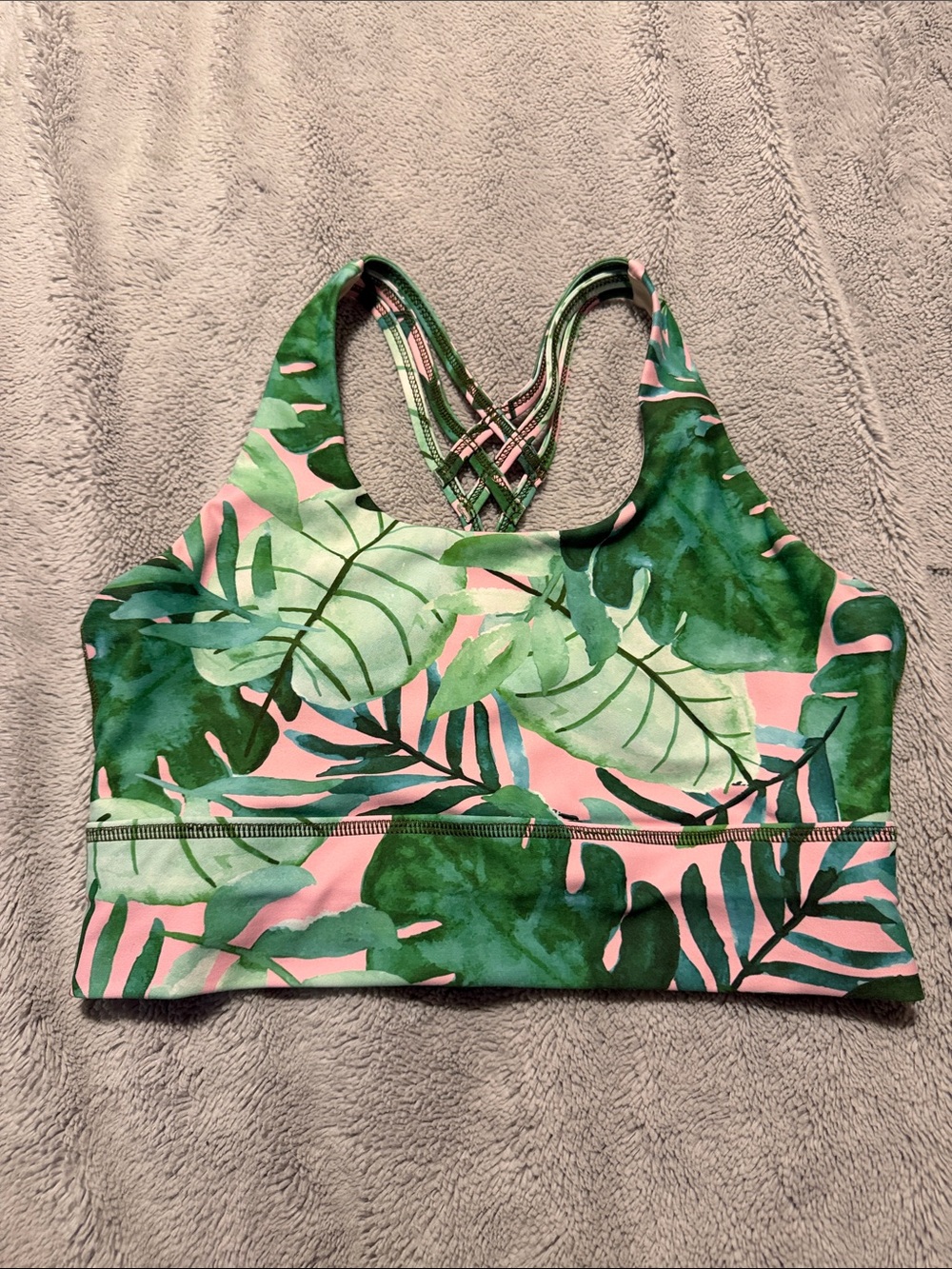 Green & Pink Tropical Print Strappy Sports Bra